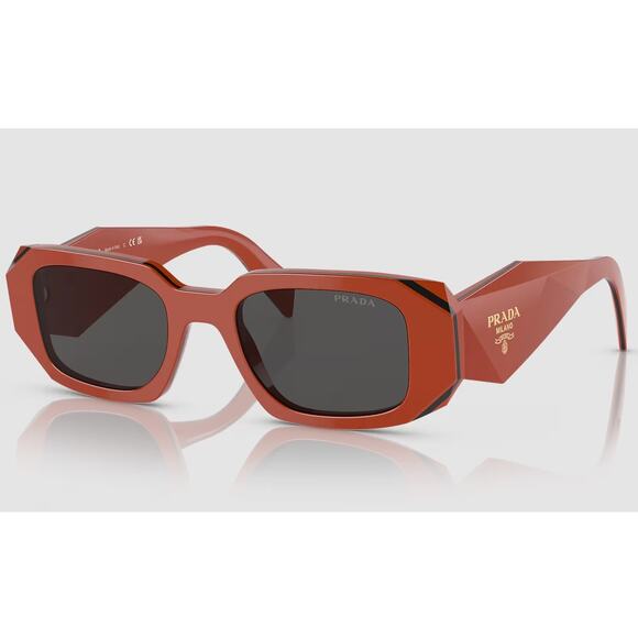 PRADA Symbole Diamond Rectangle Sunglasses Fiery Orange Red PR 17WS - Picture 2 of 14
